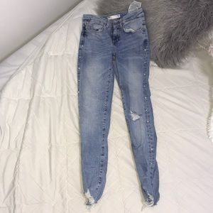 Zara pearl distressed denim jeans